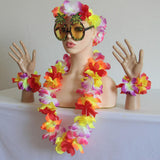 Maxbell 4xHawaiian Necklace Costume Set Beach Womens Fancy Dress Dress Decor Headband Multicolor