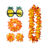 Maxbell 3xHawaiian Necklace Costume Set Beach Womens Fancy Dress Dress Decor Headband Orange