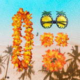 Maxbell 4xHawaiian Necklace Costume Set Beach Womens Fancy Dress Dress Decor Headband Orange