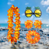 Maxbell 4xHawaiian Necklace Costume Set Beach Womens Fancy Dress Dress Decor Headband Orange