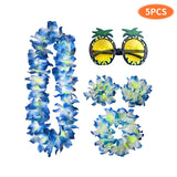 Maxbell 4xHawaiian Necklace Costume Set Beach Womens Fancy Dress Dress Decor Headband Blue