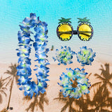 Maxbell 3xHawaiian Necklace Costume Set Beach Womens Fancy Dress Dress Decor Headband Blue