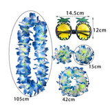 Maxbell 4xHawaiian Necklace Costume Set Beach Womens Fancy Dress Dress Decor Headband Blue