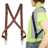 Maxbell 2xMens Womens Suspender X Shaped Elastic Straps Hook Suspenders Adjustable Brown