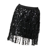 Maxbell 2xSequin Tassel Skirt Boho Fashion Sequins Fringe Skirt for Party Rave Women M Black