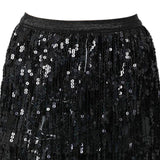 Maxbell 2xSequin Tassel Skirt Boho Fashion Sequins Fringe Skirt for Party Rave Women M Black