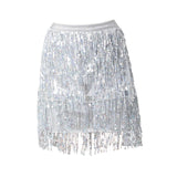 Maxbell 2xSequin Tassel Skirt Boho Fashion Sequins Fringe Skirt for Party Rave Women M Argent