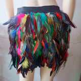 Maxbell 3xWomen Feather Mini Skirt Stretch Mid Waist for Cocktail Halloween Party 38cmx50cm Colorful