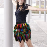 Maxbell 3xWomen Feather Mini Skirt Stretch Mid Waist for Cocktail Halloween Party 38cmx50cm Colorful