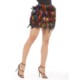 Maxbell 3xWomen Feather Mini Skirt Stretch Mid Waist for Cocktail Halloween Party 38cmx50cm Colorful
