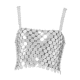 Maxbell 4xShiny Sequined Crop Top Hollow Out Bralette Sparkly for Club Halloween Beach