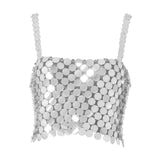Maxbell 2xShiny Sequined Crop Top Hollow Out Bralette Sparkly for Club Halloween Beach