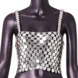 Maxbell 2xShiny Sequined Crop Top Hollow Out Bralette Sparkly for Club Halloween Beach
