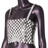 Maxbell 3xShiny Sequined Crop Top Hollow Out Bralette Sparkly for Club Halloween Beach