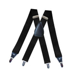 Maxbell 2xMen's Suspenders Elastic Straps Solid Heavy Duty 4 Clips Adjustable Unisex Black