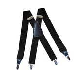 Maxbell 4xMen's Suspenders Elastic Straps Solid Heavy Duty 4 Clips Adjustable Unisex Black