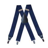 Maxbell 3xMen's Suspenders Elastic Straps Solid Heavy Duty 4 Clips Adjustable Unisex Dark Blue