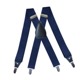 Maxbell 3xMen's Suspenders Elastic Straps Solid Heavy Duty 4 Clips Adjustable Unisex Dark Blue