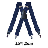 Maxbell 2xMen's Suspenders Elastic Straps Solid Heavy Duty 4 Clips Adjustable Unisex Dark Blue