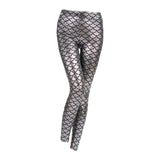 Maxbell 3xHigh Waisted Tight Stretch Performances Women Fish Scale Mermaid Leggings Argent