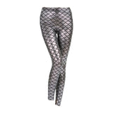 Maxbell 2xHigh Waisted Tight Stretch Performances Women Fish Scale Mermaid Leggings Argent