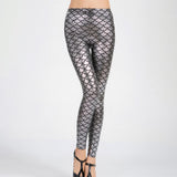 Maxbell 3xHigh Waisted Tight Stretch Performances Women Fish Scale Mermaid Leggings Argent