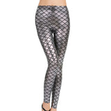 Maxbell 2xHigh Waisted Tight Stretch Performances Women Fish Scale Mermaid Leggings Argent