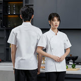 Maxbell 4xMen Women Chef Coat Jacket Snap Button Food Service Summer for Waiter Hotel L Size Black