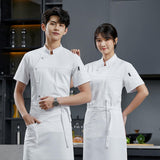 Maxbell 4xMen Women Chef Coat Jacket Snap Button Food Service Summer for Waiter Hotel L Size Black