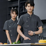 Maxbell 4xMen Women Chef Coat Jacket Snap Button Food Service Summer for Waiter Hotel L Size Black