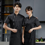 Maxbell 3xMen Women Chef Coat Jacket Snap Button Food Service Summer for Waiter Hotel L Size Black