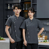 Maxbell 2xMen Women Chef Coat Jacket Snap Button Food Service Summer for Waiter Hotel L Size Black
