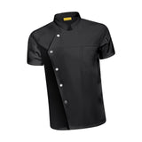 Maxbell 2xMen Women Chef Coat Jacket Snap Button Food Service Summer for Waiter Hotel L Size Black