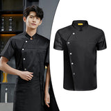 Maxbell 2xMen Women Chef Coat Jacket Snap Button Food Service Summer for Waiter Hotel L Size Black