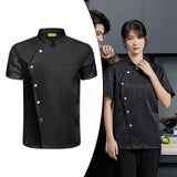 Maxbell 4xMen Women Chef Coat Jacket Snap Button Food Service Summer for Waiter Hotel L Size Black