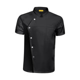 Maxbell 2xMen Women Chef Coat Jacket Snap Button Food Service Summer for Waiter Hotel 2XL Size Black