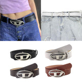 Maxbell 4xMen Women PU Leather Belt Waist Belt Waistband Letter D Snap Buckle Trendy Black