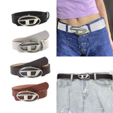 Maxbell 4xMen Women PU Leather Belt Waist Belt Waistband Letter D Snap Buckle Trendy Black