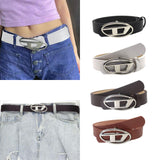 Maxbell 4xMen Women PU Leather Belt Waist Belt Waistband Letter D Snap Buckle Trendy Black