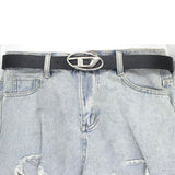 Maxbell 6xMen Women PU Leather Belt Waist Belt Waistband Letter D Snap Buckle Trendy Black