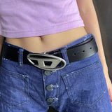 Maxbell 6xMen Women PU Leather Belt Waist Belt Waistband Letter D Snap Buckle Trendy Black