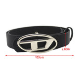 Maxbell 6xMen Women PU Leather Belt Waist Belt Waistband Letter D Snap Buckle Trendy Black