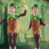 Maxbell 2xChildren Tree Costumes Headdress Vest Romper for Halloween Show Festival XL