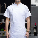 Maxbell 2xChef Coat Jacket with Pocket Short Sleeve Shirt Breathable Waiter Apparel 4XL White