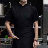 Maxbell 2xChef Coat Jacket with Pocket Short Sleeve Shirt Breathable Waiter Apparel M Black