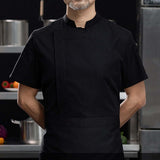 Maxbell 2xChef Coat Jacket with Pocket Short Sleeve Shirt Breathable Waiter Apparel L Black