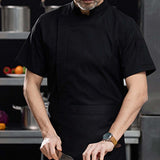 Maxbell 2xChef Coat Jacket with Pocket Short Sleeve Shirt Breathable Waiter Apparel XL Black