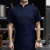 Maxbell 2xChef Coat Jacket with Pocket Short Sleeve Shirt Breathable Waiter Apparel M Dark Blue