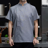 Maxbell 2xChef Coat Jacket with Pocket Short Sleeve Shirt Breathable Waiter Apparel 2XL Gray