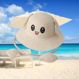 Maxbell 3xRabbit Ear Sunshade Straw Hat Trendy Fisherman Caps for Street Trips Outdoor Beige
